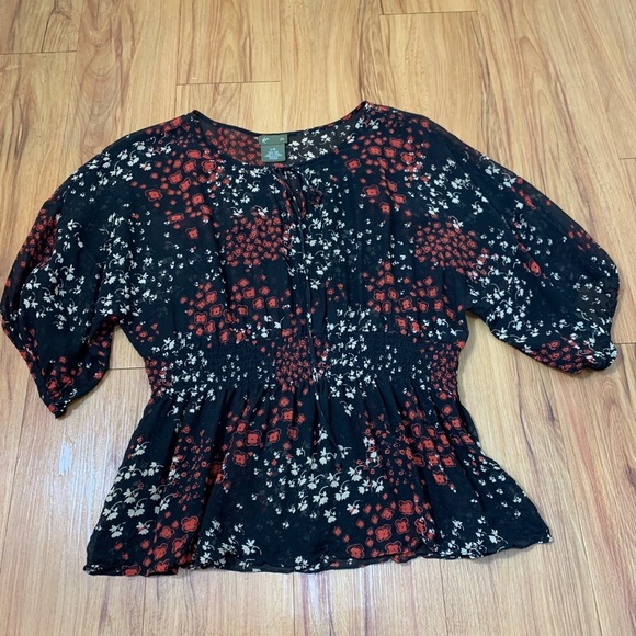 Anthropologie Fei Floral Silk Sheer 3/4 Sleeve Top - Picture 8 of 14